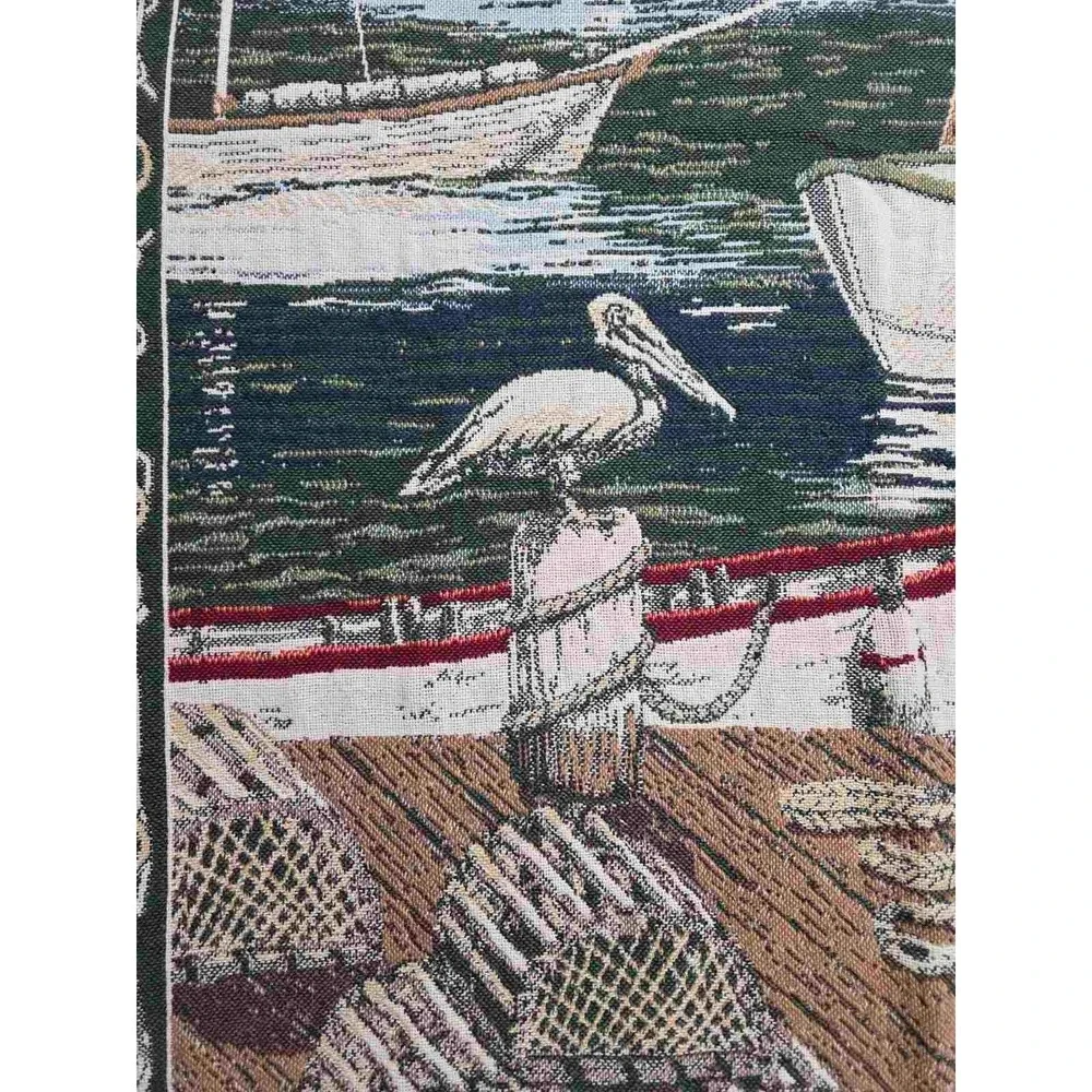 Goodwin Weavers‎ Throw Blanket Fringed Lake Boats Fishing 100% Cotton Made USA